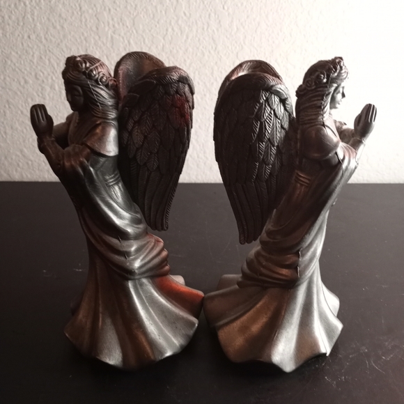 Solid Bronze 7" Candle Holder Angel Figurines Set of 2. - Picture 5 of 7